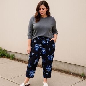 Coldwater Creek‎ Floral Navy Ankle Pants Sz Large Petite